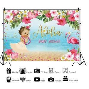 4 Pc Luau Decorations 7'×5' Aloha Baby Shower Banner, Orchid, Coconut & Bowl